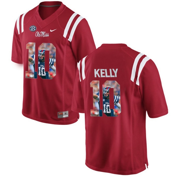Ole Miss Rebels Men's NCAA Chad Kelly #10 Red Printing Player Portrait Premier College Football Jersey ATH6649BK